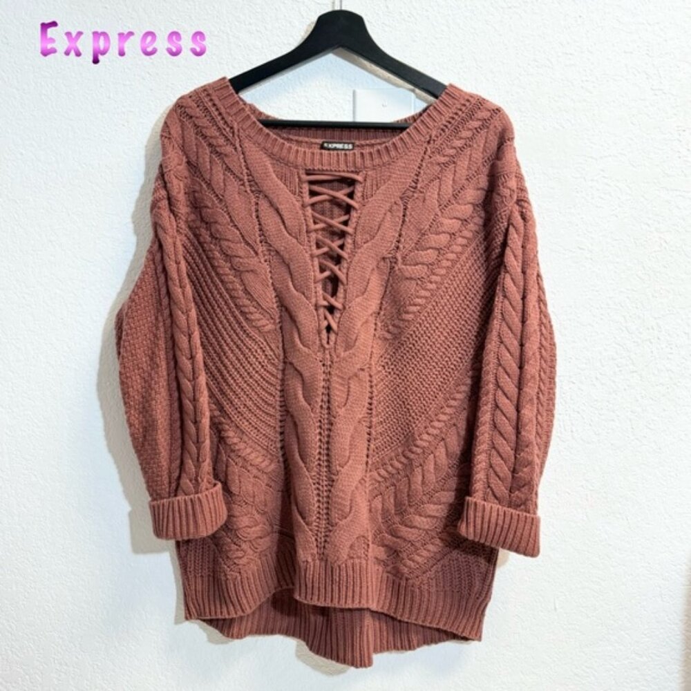 Express Mauve Rose Oversized Chunky Woman’s Sweater SM
